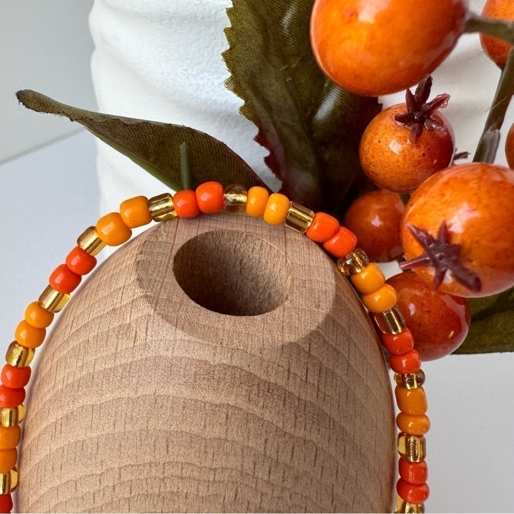 Stretch Beaded Anklet Orange Yellow and Gold - Picture 6 of 12